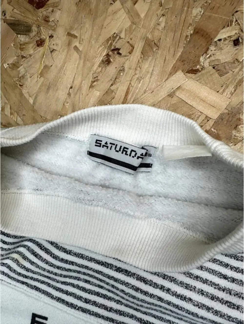 Vintage Saturdays BSB Sweatshirt Mens Medium White Striped Graphic Pullover